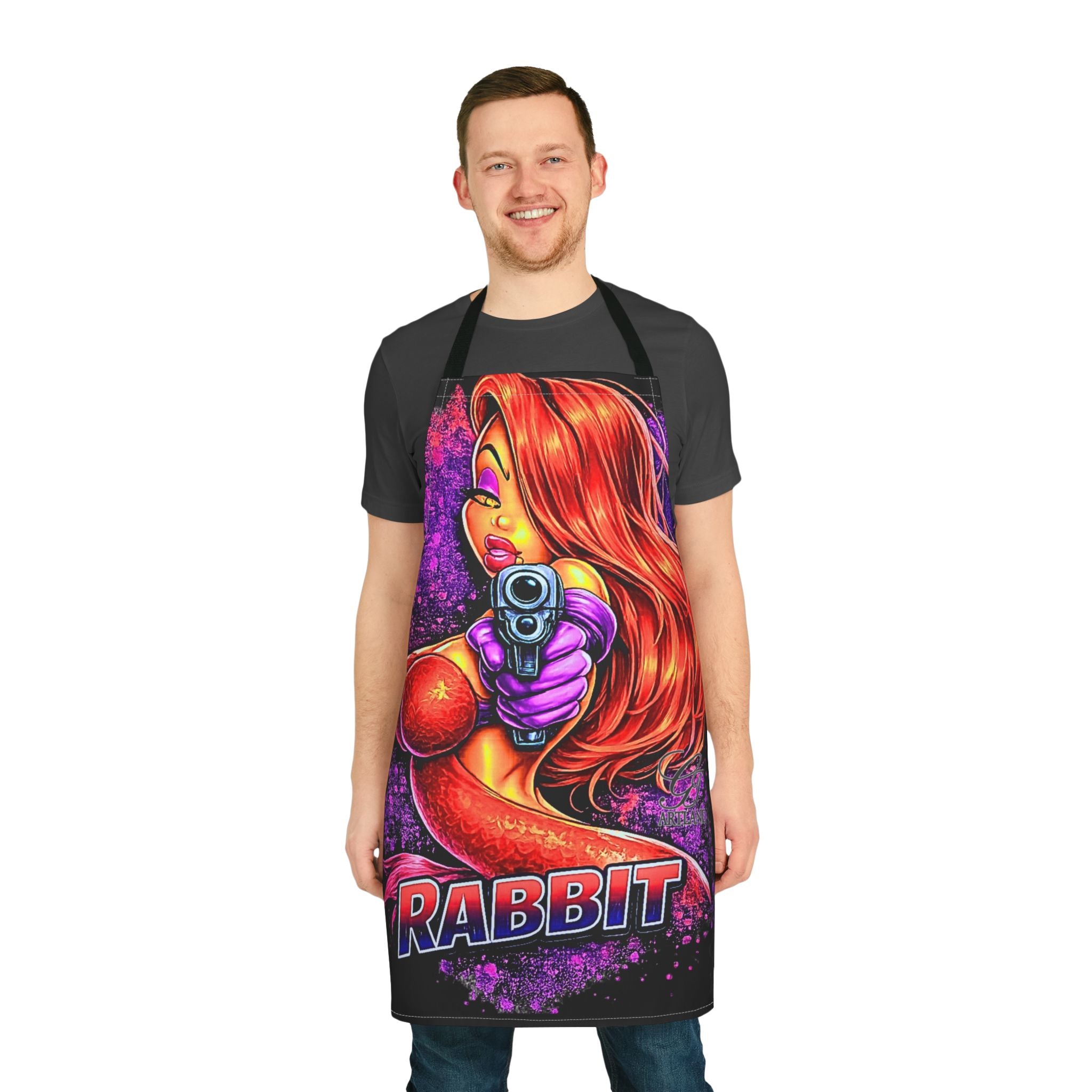 Pinup Bunny Girl with Gun Apron | Retro Comic Art, 'Rabbit' Design by GT Artland