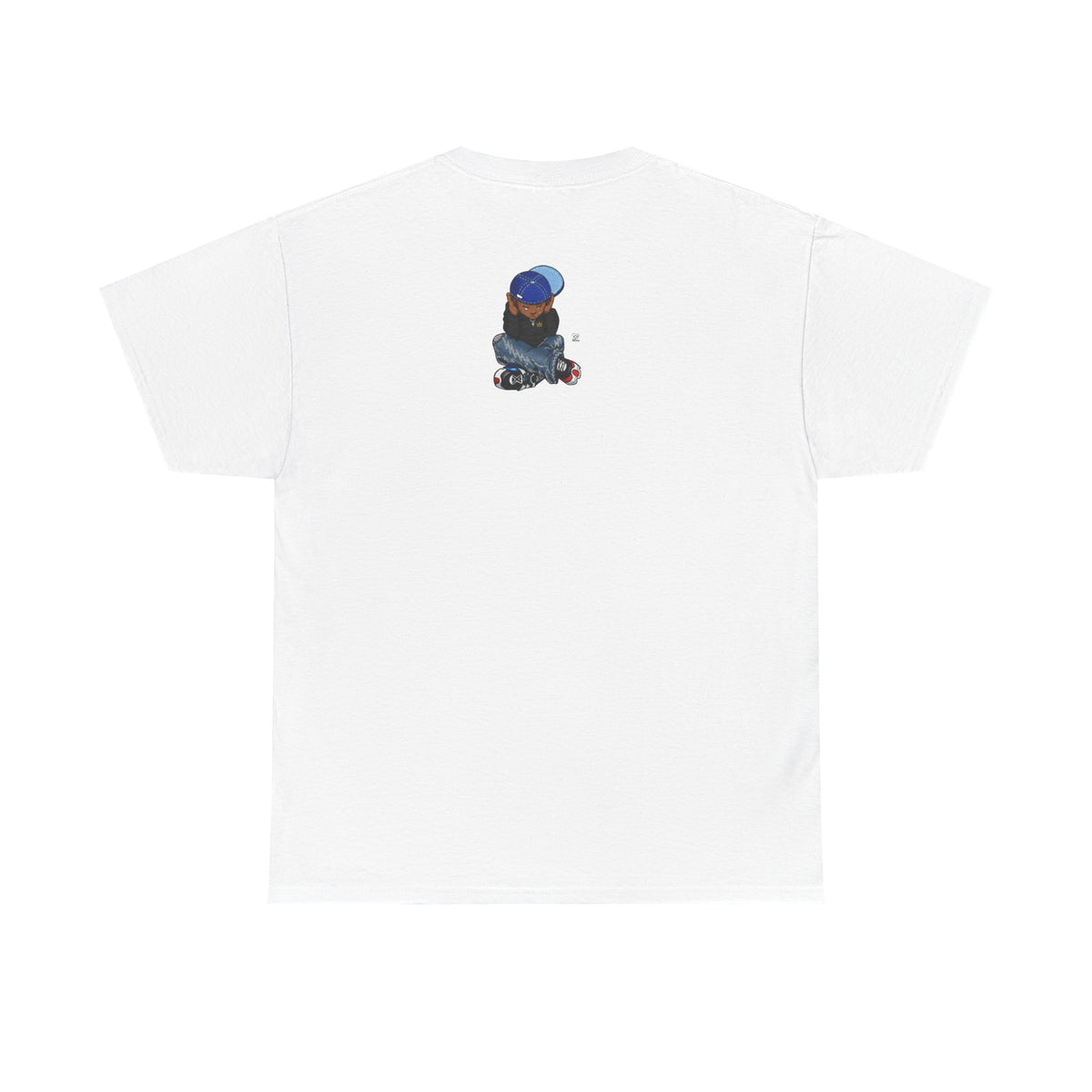 Ebony Sad Kid Illustration T-Shirt | Sitting Boy Graphic Tee b
