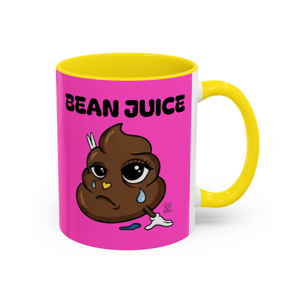 Bean Juice Coffee Mug — Funny Pink Accent Mug with Cute Poop Emoji Design (11/15oz) by GT Artland