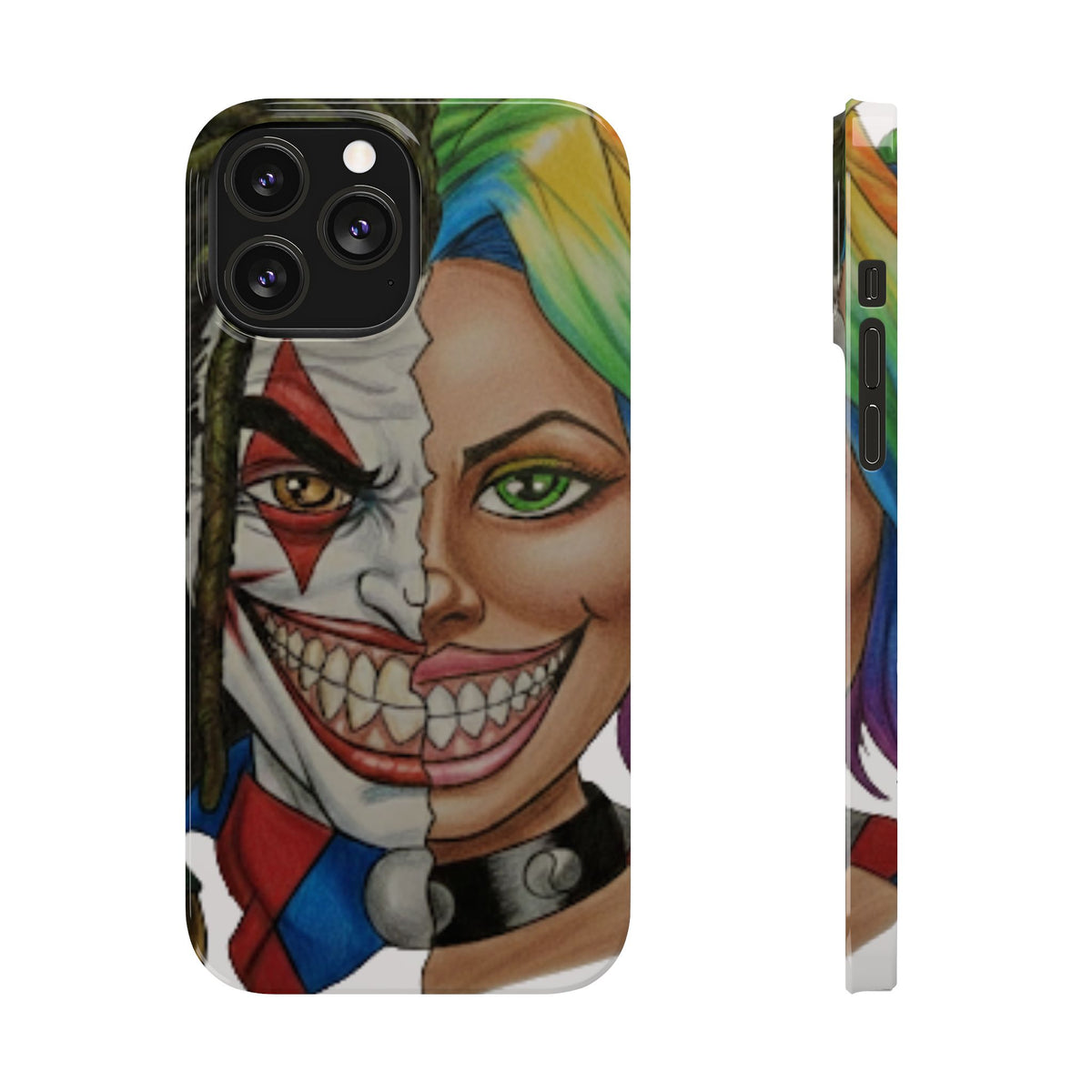 Crazy Couple Clown and Girl Half and Half 2 Faced Illustration Slim Phone Case | by GT Artland