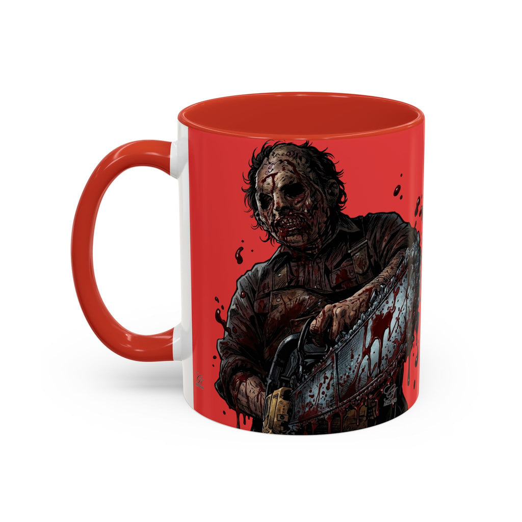 Chainsaw Killer Illustration Mug | Horror Red Accent Coffee Mug by GT Artland