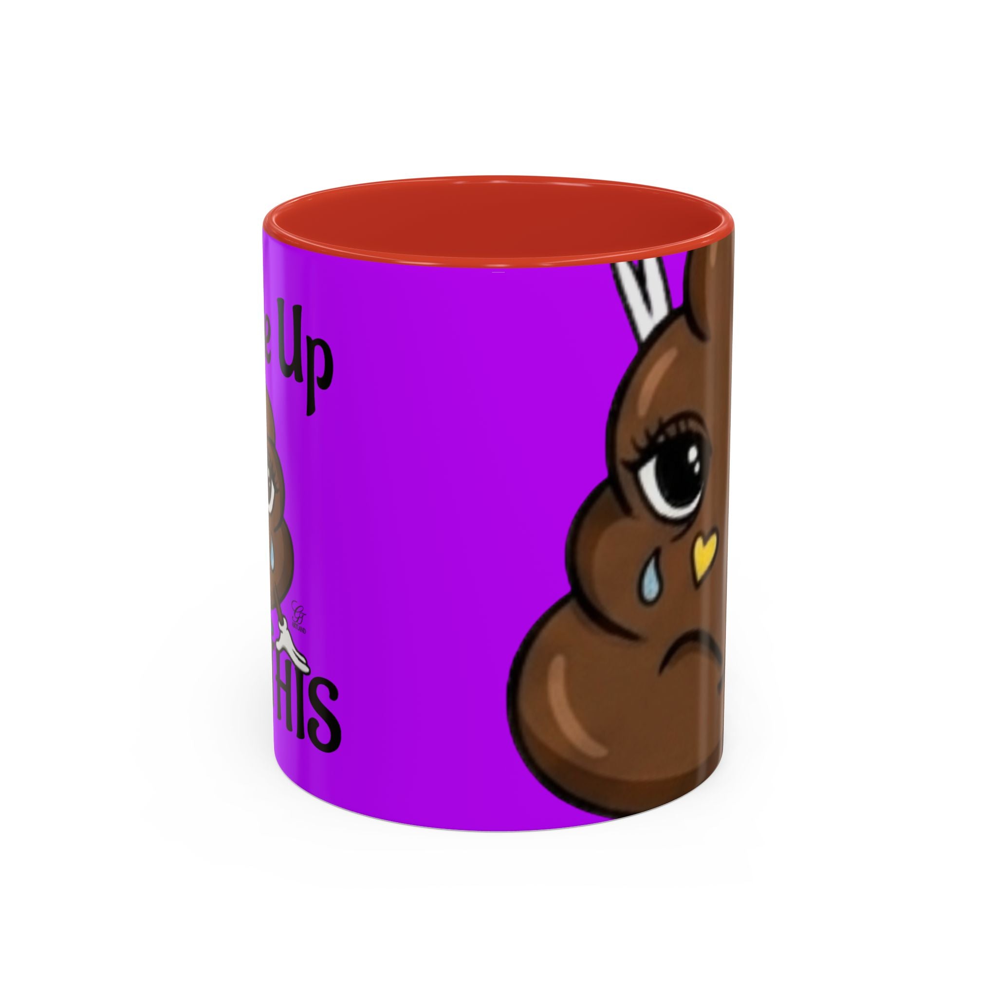 Sad Poop Emoji Accent Coffee Mug (11/15oz) — Funny Cute Kawaii Tearful Poop Design by GT Artland