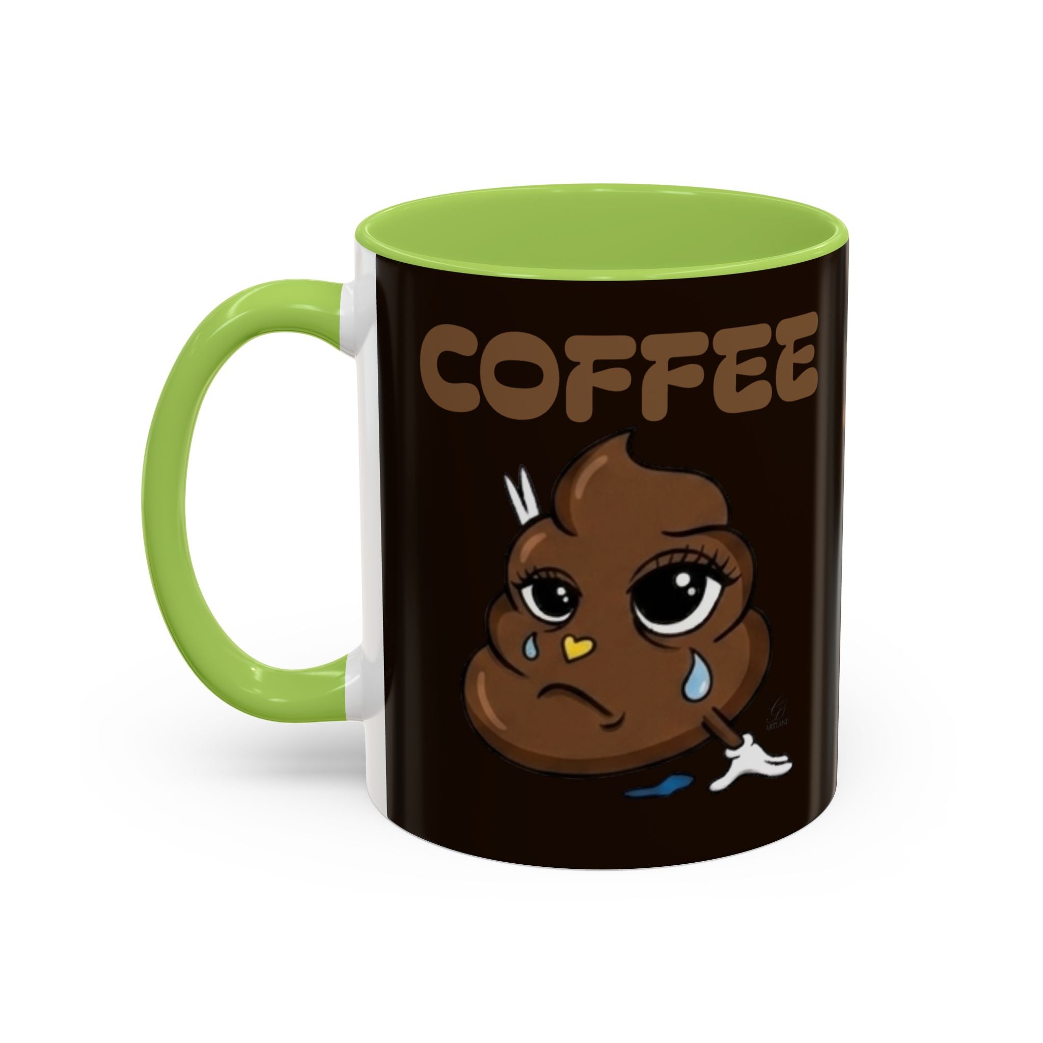 Coffee Mug — Cute Sad Poop Emoji with “COFFEE” Text Accent Mug by GT Artland