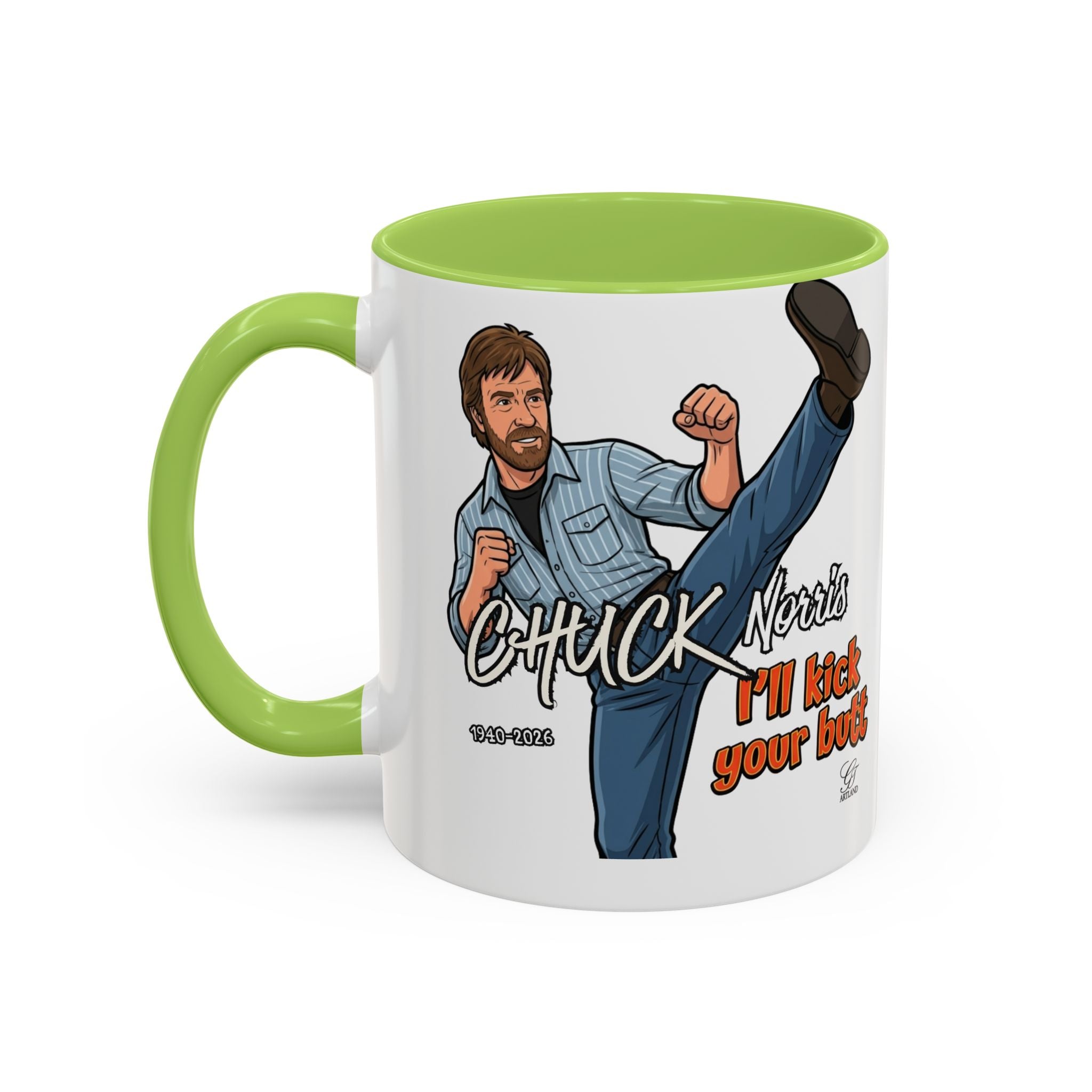 Martial Arts Chuck Norris Kick Butt Humor Character Mug | Accent Coffee Mug by GT Artland