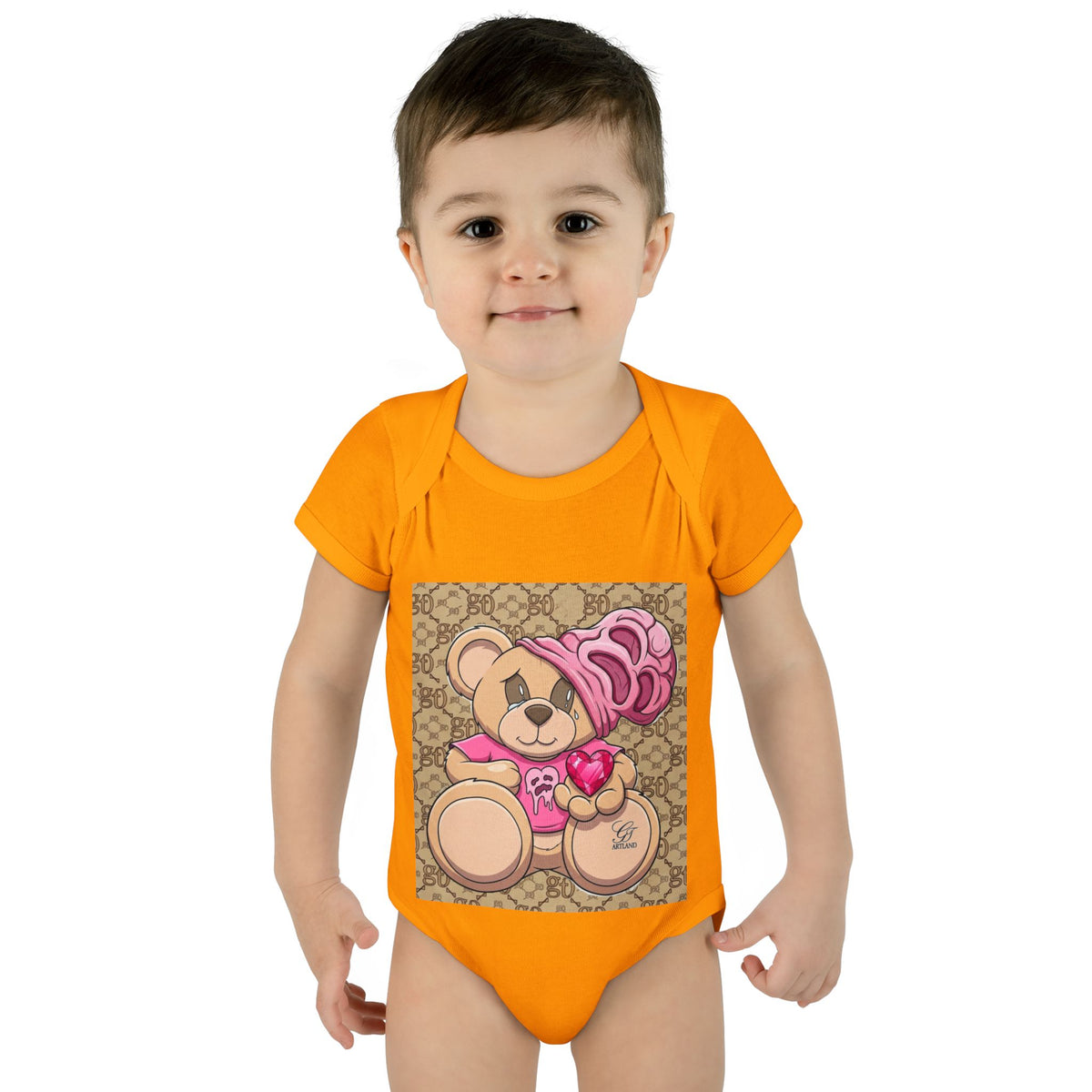 Pink Heart Teddy Bear Infant Bodysuit by GT Artland