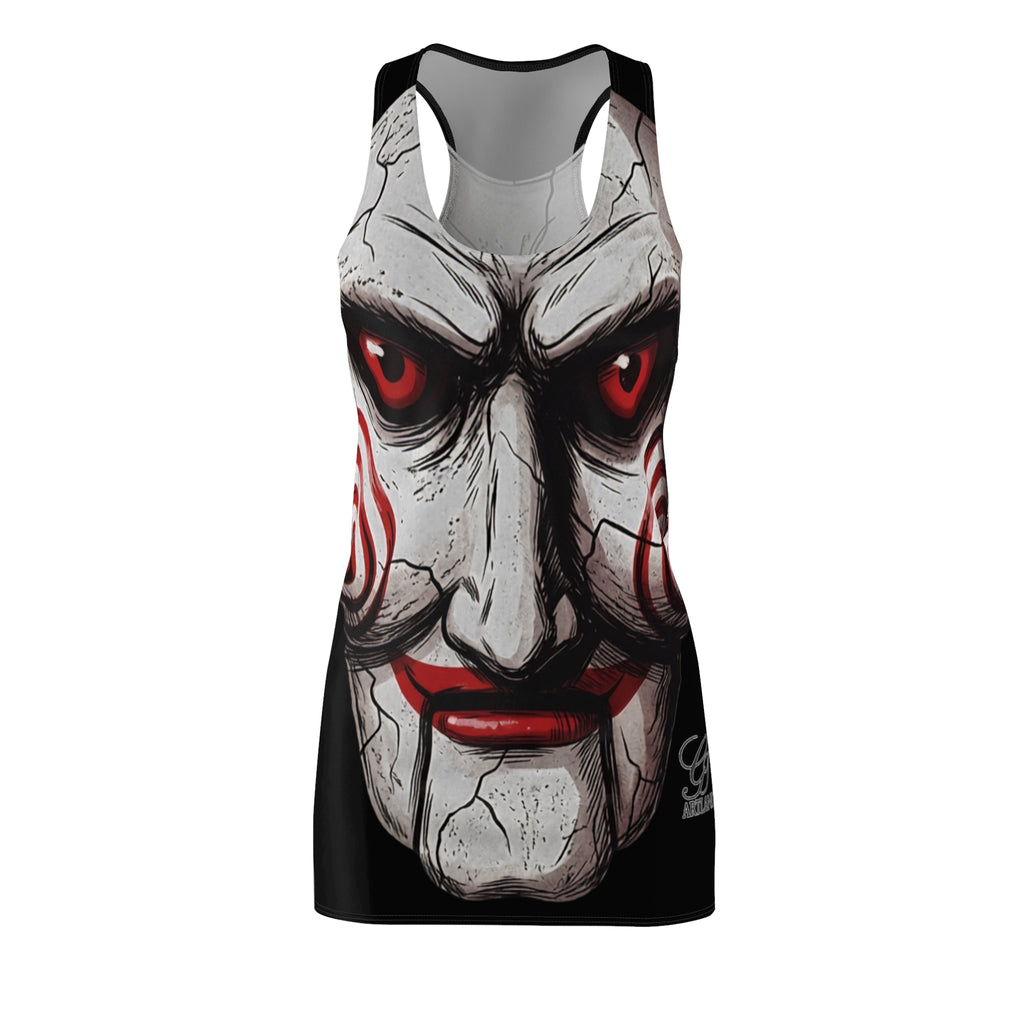 Spooky Cracked Mask Evil Dummy Halloween Dark Horror Racerback  Dress