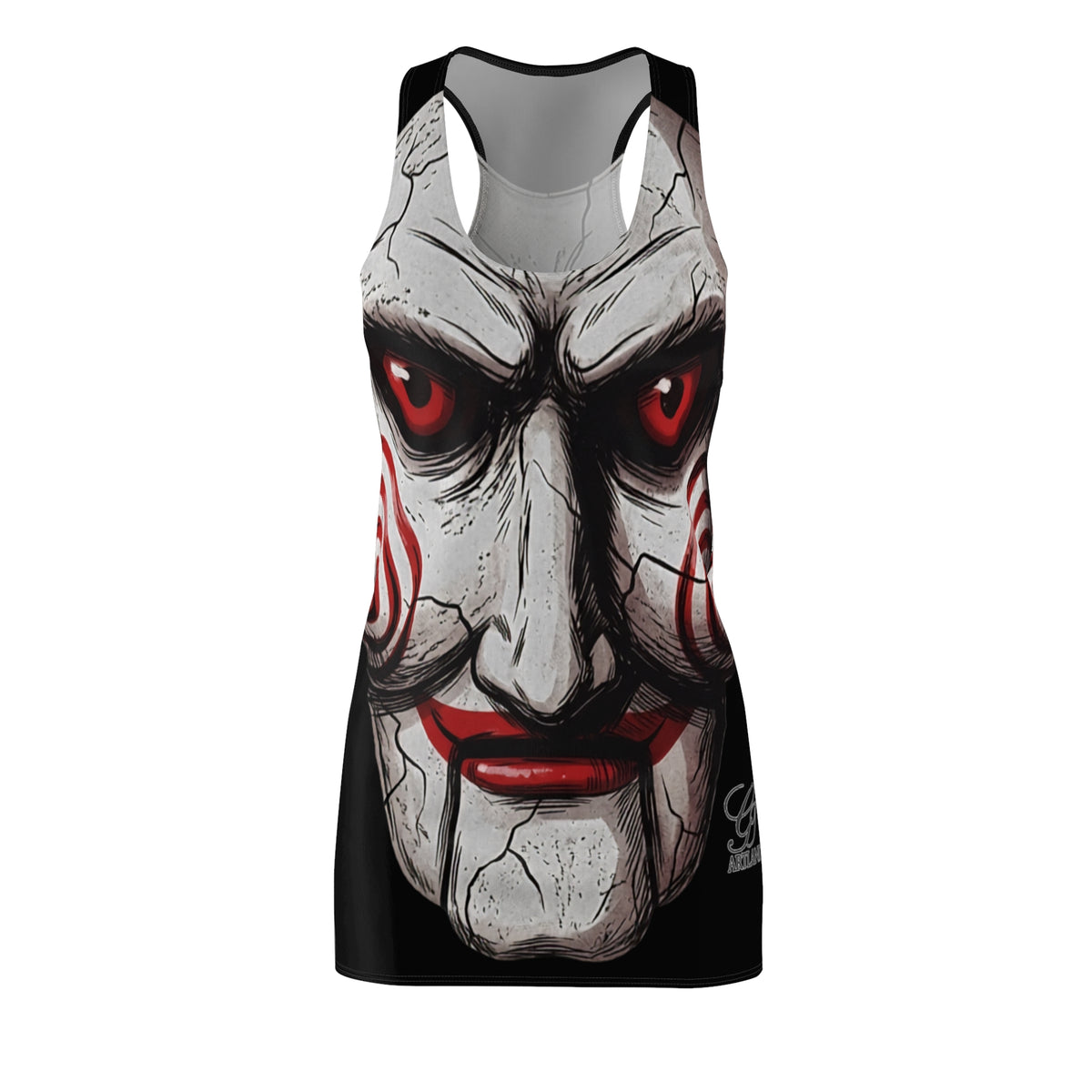 Spooky Cracked Mask Evil Dummy Halloween Dark Horror Racerback  Dress