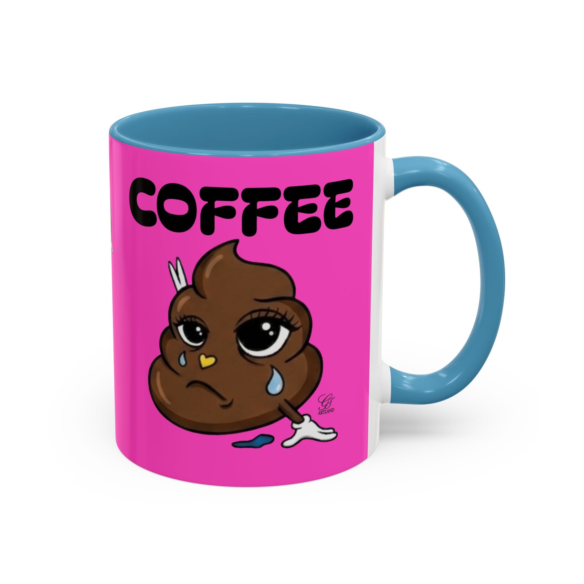 Coffee Mug — Pink 'Coffee' Sad Poop Emoji Accent Ceramic Mug (11/15oz) by GT Artland