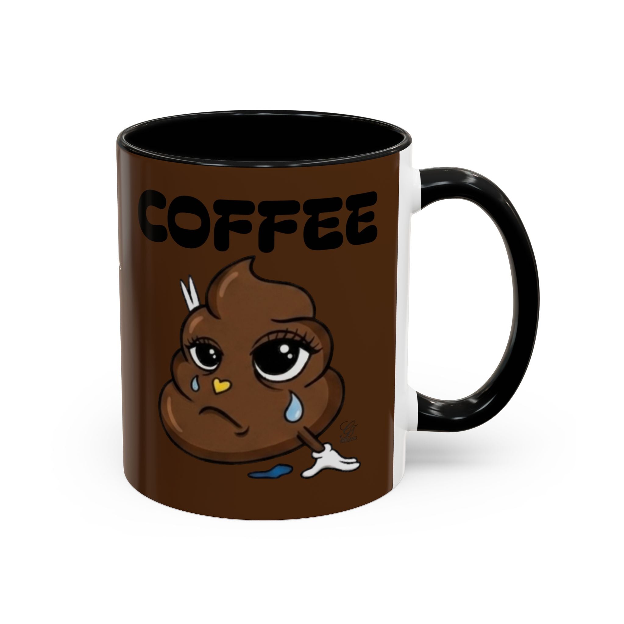 Coffee Mug — Cute Crying Poop Emoji 'COFFEE' Accent Ceramic Mug (11/15 oz) by GT Artland