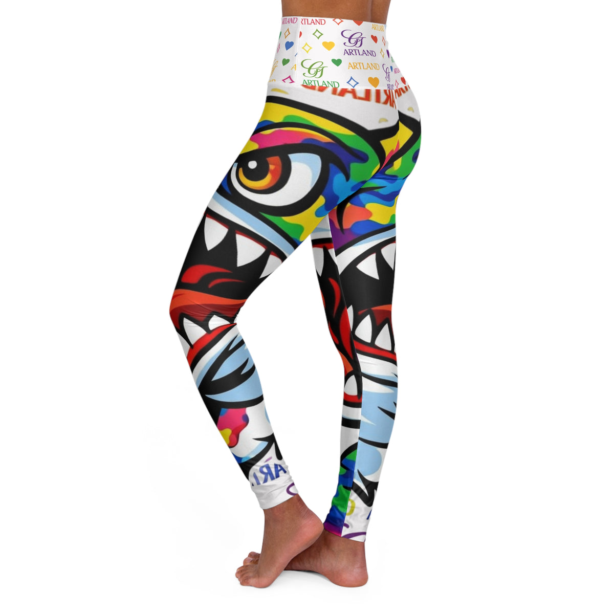 Colorful High Fashion Designer Shark GT Mouth Pattern Leggings | High Waisted Yoga Leggings by GT Artland