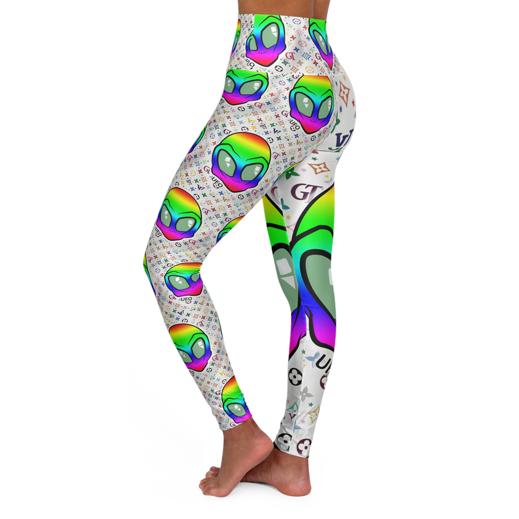 Rainbow Neon Alien Pattern Leggings High Waisted Yoga Leggings