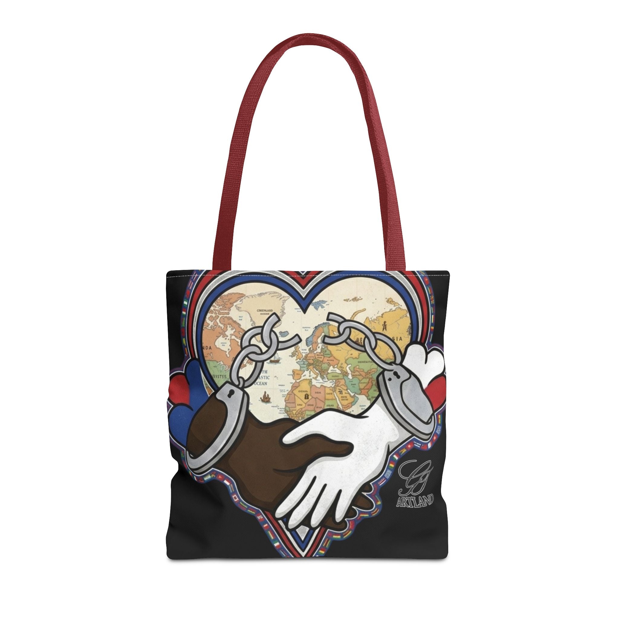 Interracial Unity Heart Handcuffs Tote Bag | All-Over Print by GT Artland