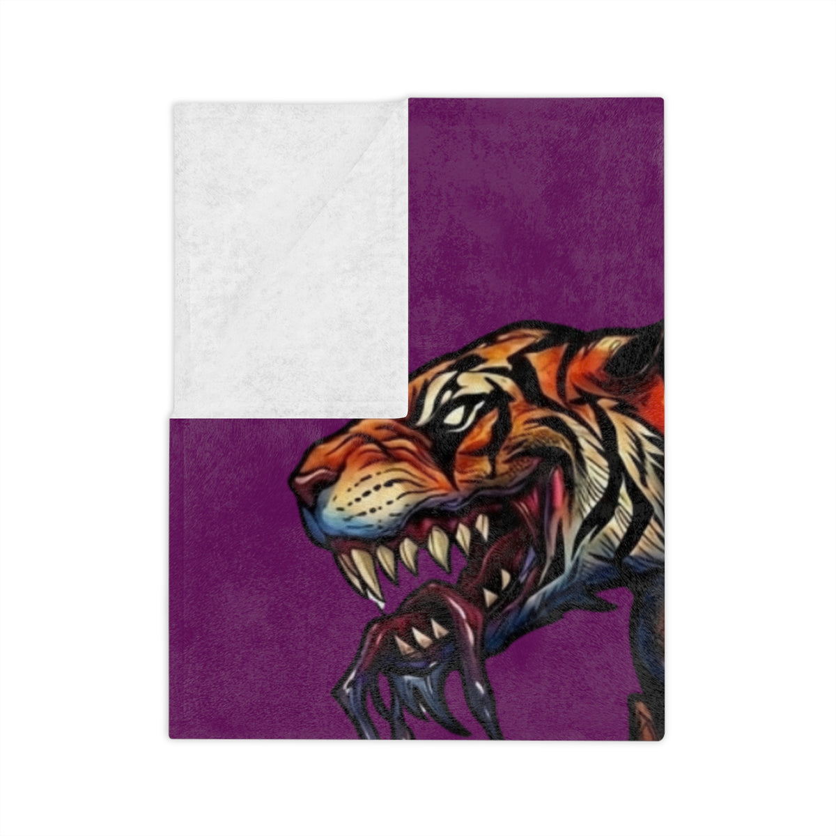 Dripping Tiger Illustration Velveteen Microfiber Blanket | Purple Background by GT Artland