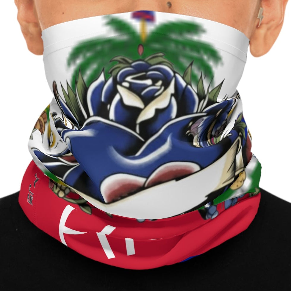 Haitian Flag Neck Gaiter – Patriotic Heart Tattoo Design, Personalized Bandana Face Cover by GT Artland