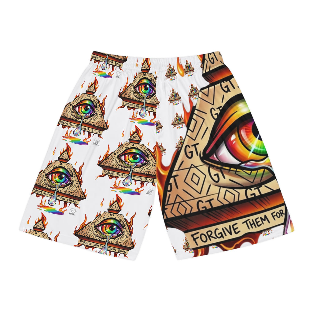 All-Seeing Eye Pyramid Shorts | Basketball Shorts, Psychedelic Illuminati Pattern by GT Artland