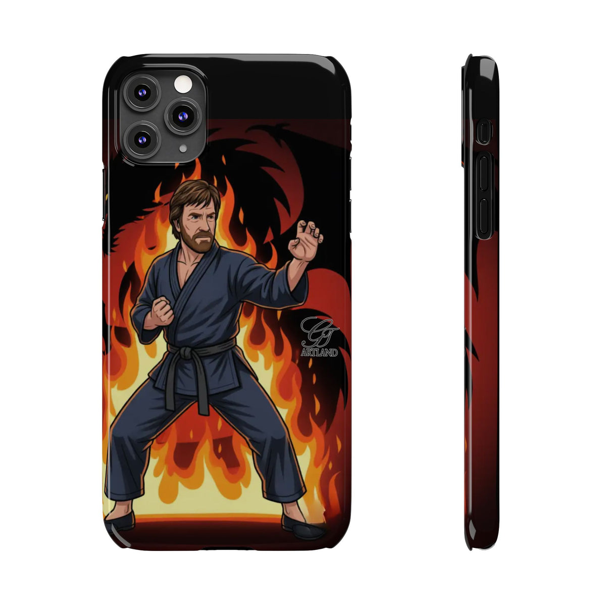 Martial Artist Illustration Slim Phone Case | Karate Fighter Flames by GT Artland