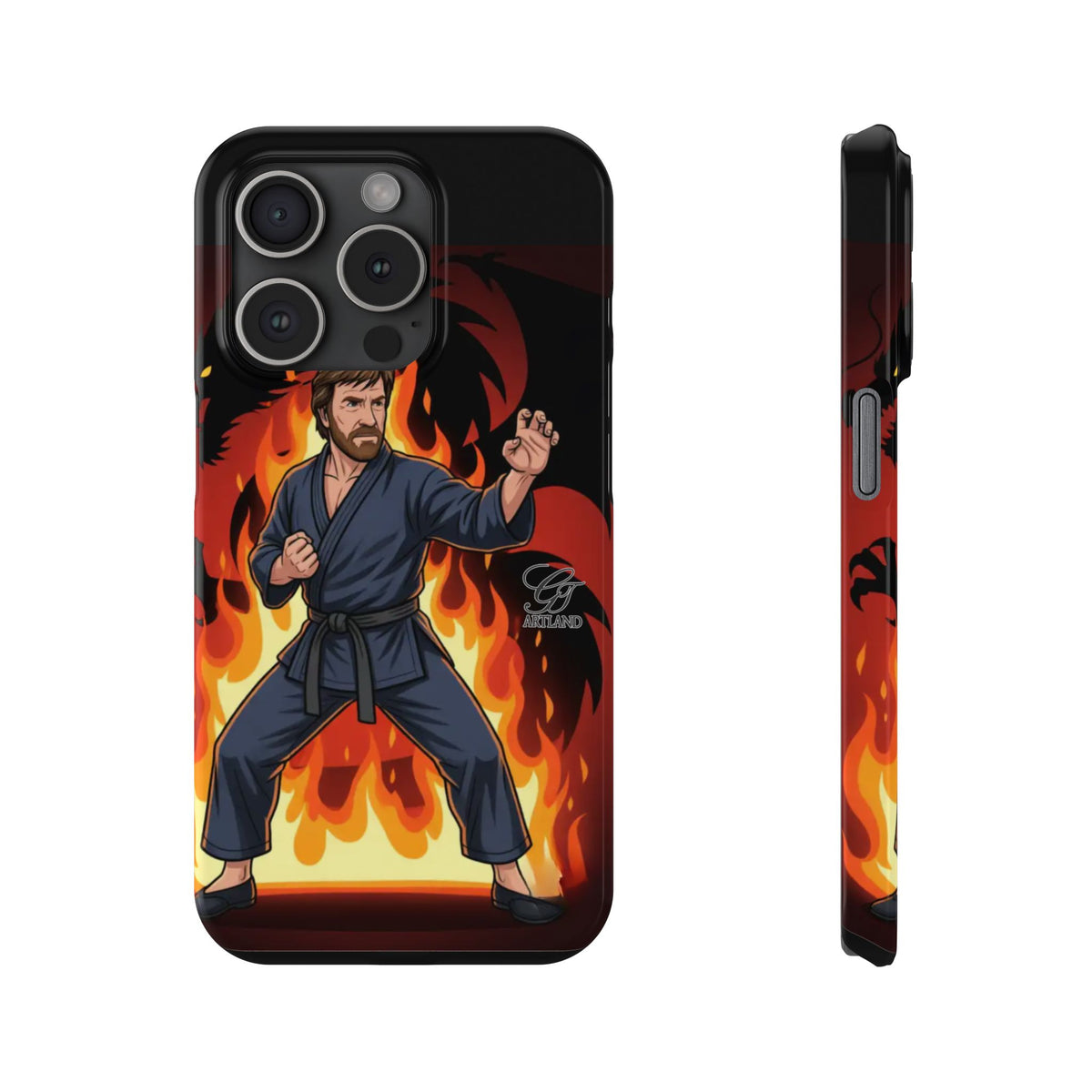 Martial Artist Illustration Slim Phone Case | Karate Fighter Flames by GT Artland