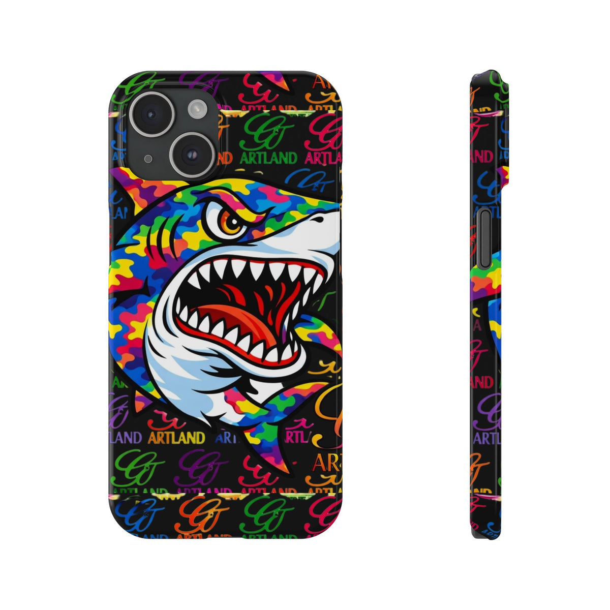 Colorful Shark GT Illustration Slim Phone Case | Neon Graffiti Pattern by GT Artland