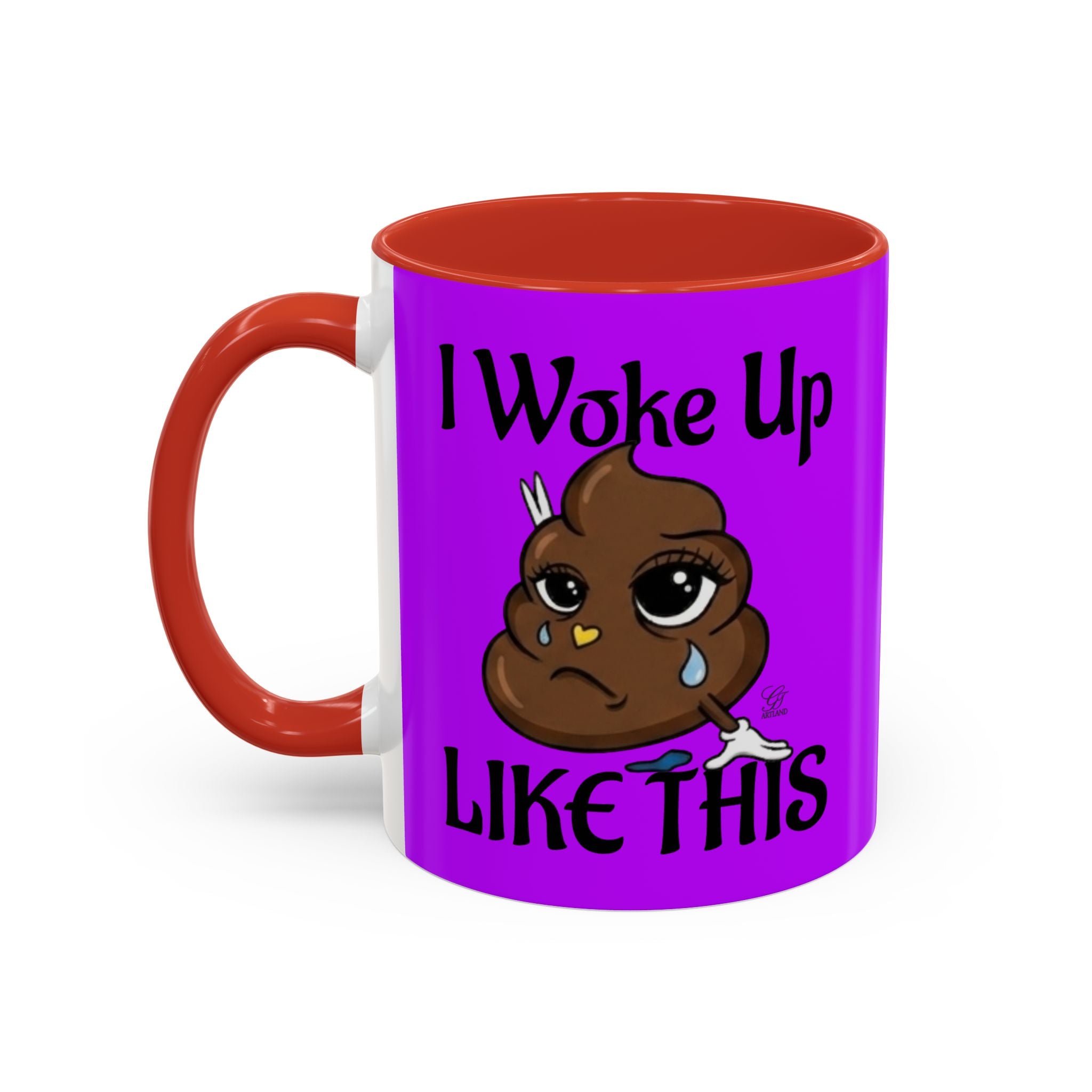 Sad Poop Emoji Accent Coffee Mug (11/15oz) — Funny Cute Kawaii Tearful Poop Design by GT Artland