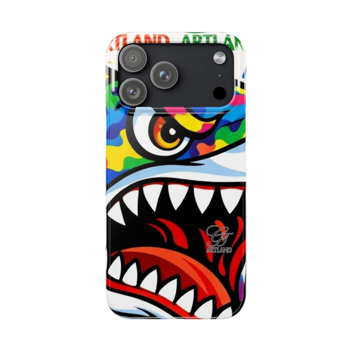 Colorful Designer Shark Face Slim Phone Case | Bold Shark Bite Graphic by GT Artland