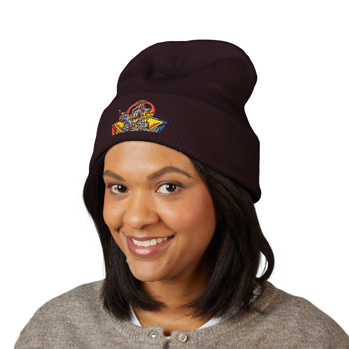 Retro Comic Duck Embroidered Cuffed Beanie