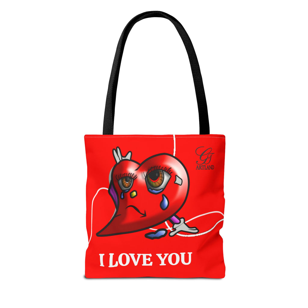 I Love You Red Heart Tote Bag — Cute Sad Heart Illustration Sorry Gift by GT Artland