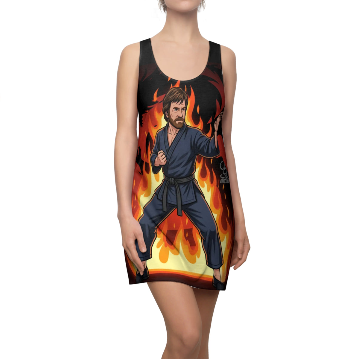 Karate Fighter Chuck Norris Flames Racerback Dress | Martial Arts Graphic by GT Artland