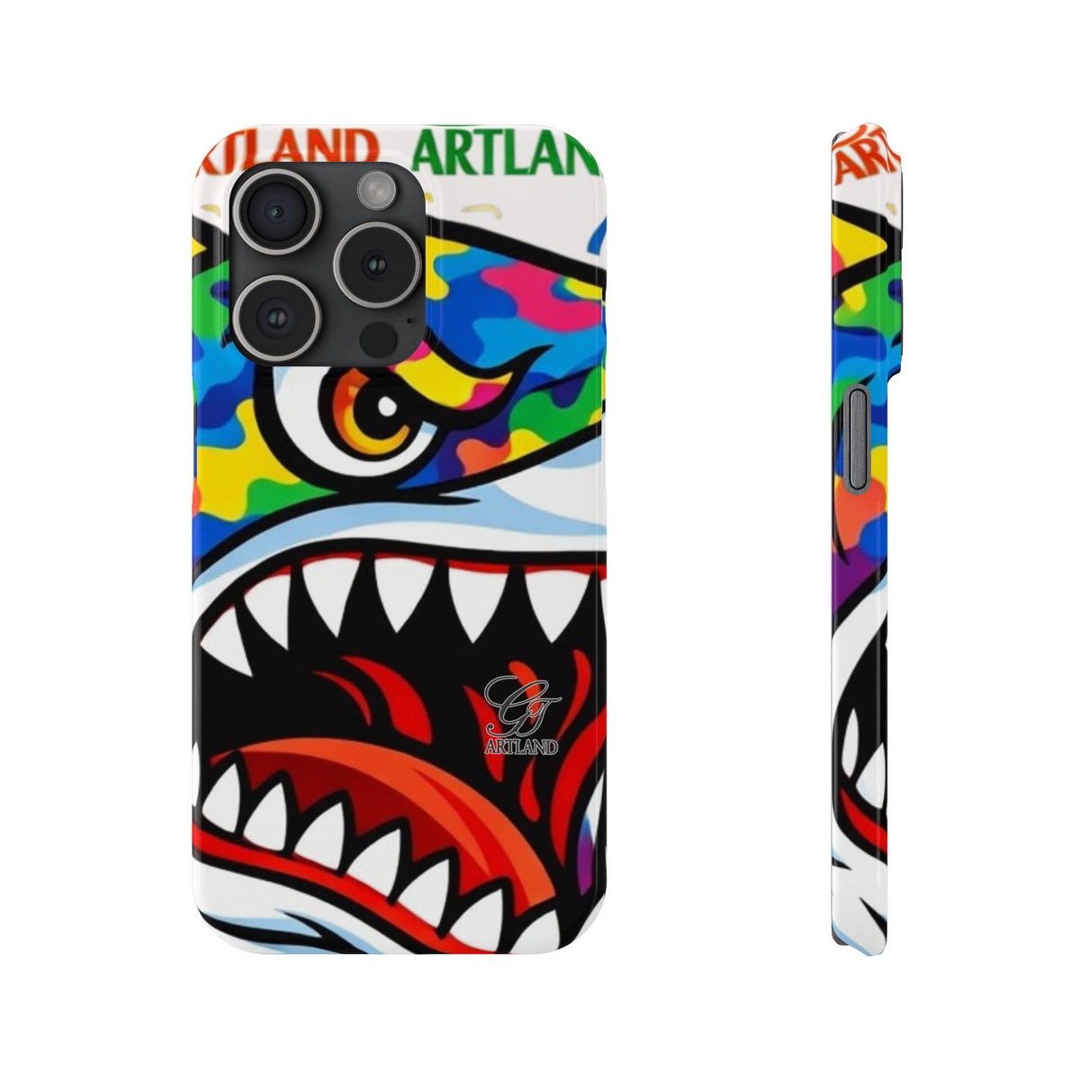 Colorful Designer Shark Face Slim Phone Case | Bold Shark Bite Graphic by GT Artland