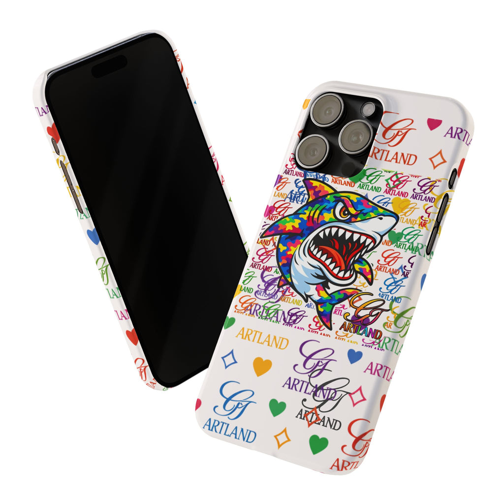 Colorful Designer Shark GT Illustration Slim Phone Case | Rainbow Logo Pattern by GT Artland