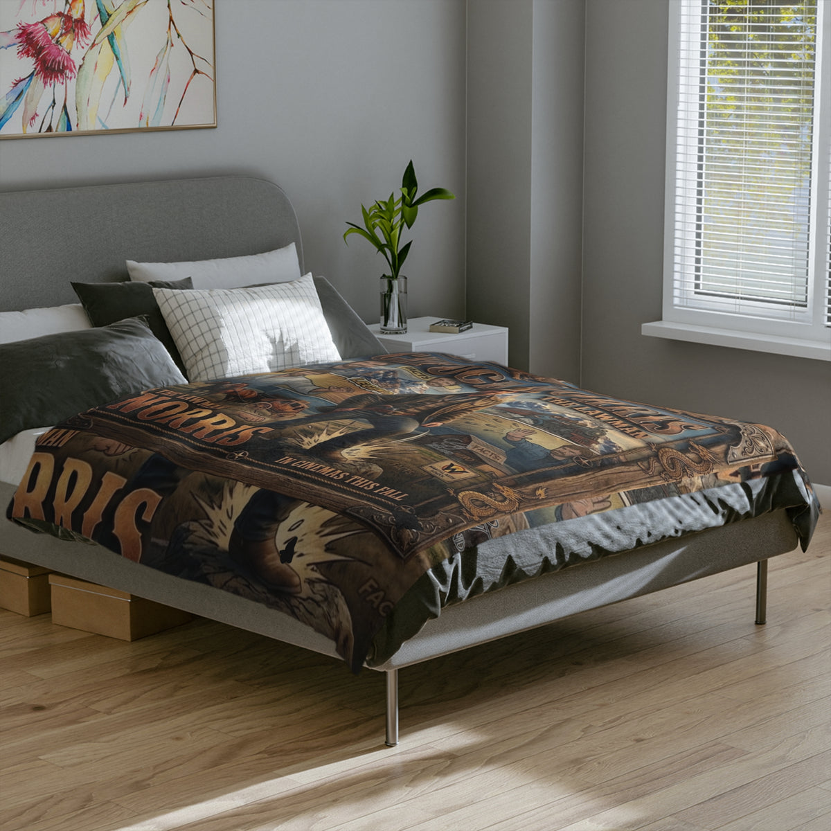 Western Chuck Norris Lawman Poster Blanket | Velveteen Microfiber Blanket by GT Artland