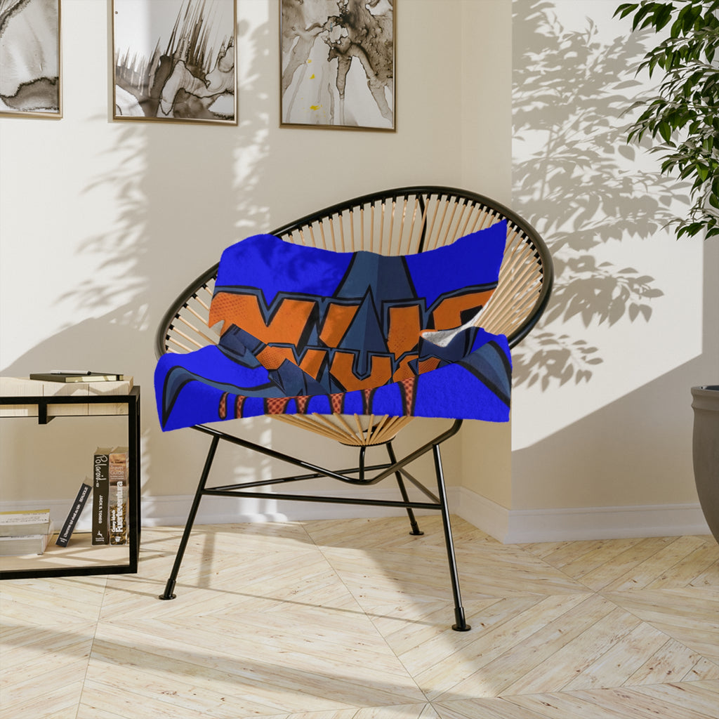 NYC Basketball Drip Velveteen Microfiber Blanket | Orange Blue Hoop Design