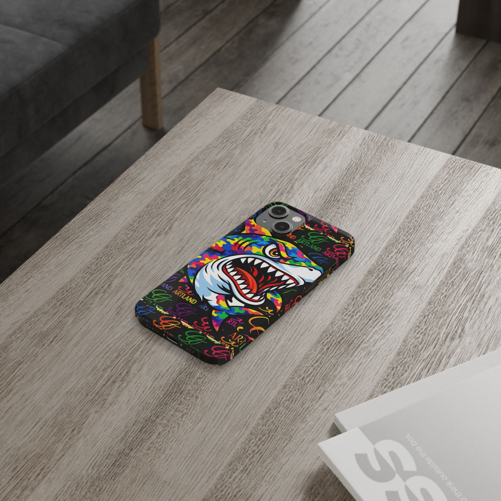 Colorful Shark GT Illustration Slim Phone Case | Neon Graffiti Pattern by GT Artland