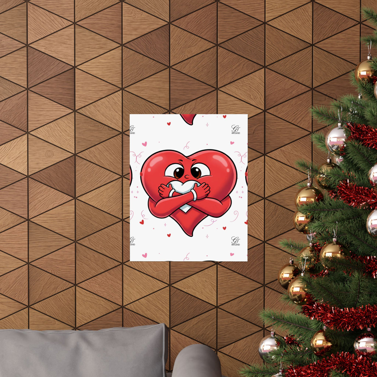 Valentine Hug Heart Matte Poster — Cute Cartoon Heart Embrace Wall Art by GT Artland
