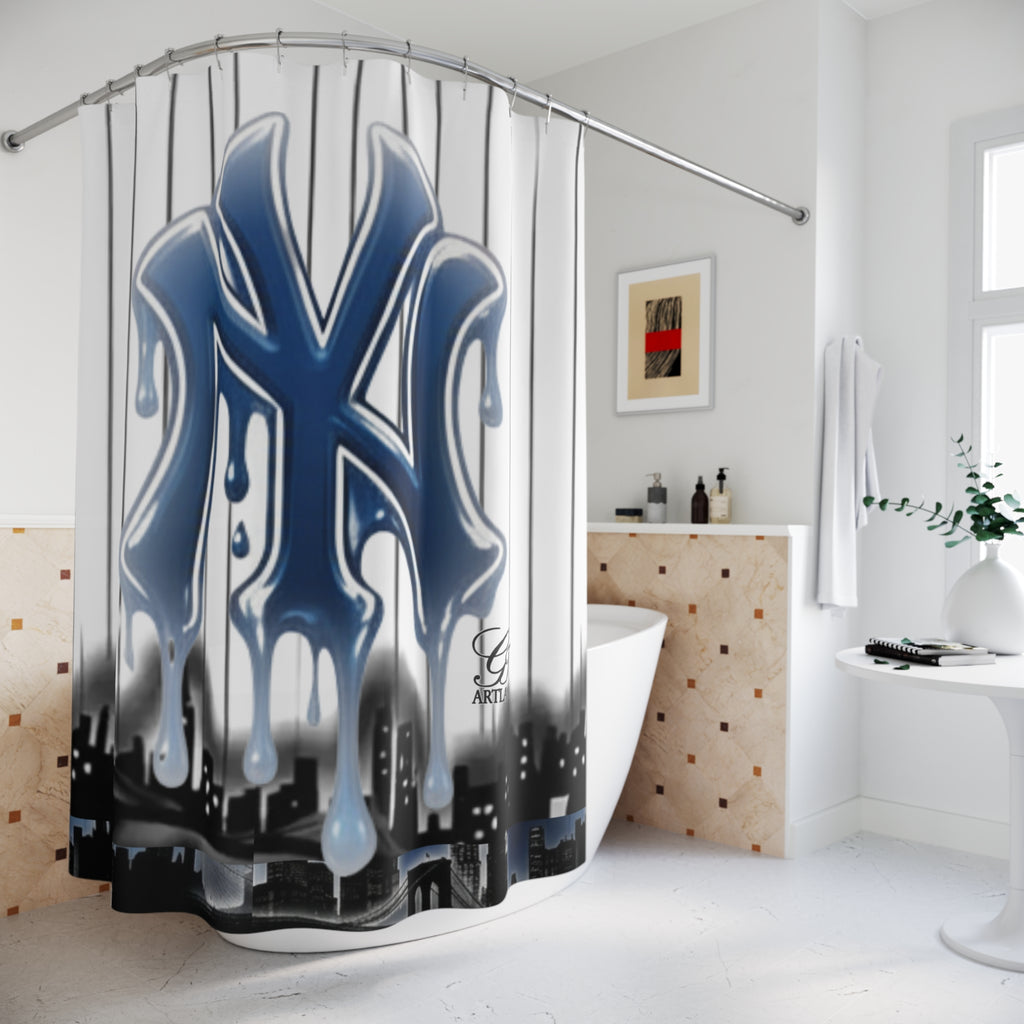 NY Yank Drip Designer Airbrush Graffiti NY Logo Shower Curtain | Urban Skyline by GT Artland