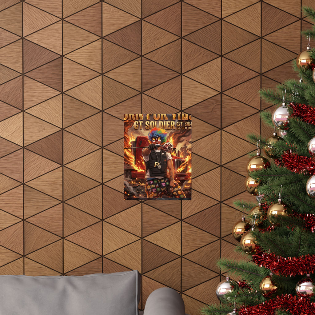 GT Soldier Clown Poster — Fiery Gamer Art Matte Vertical Print by GT Artland