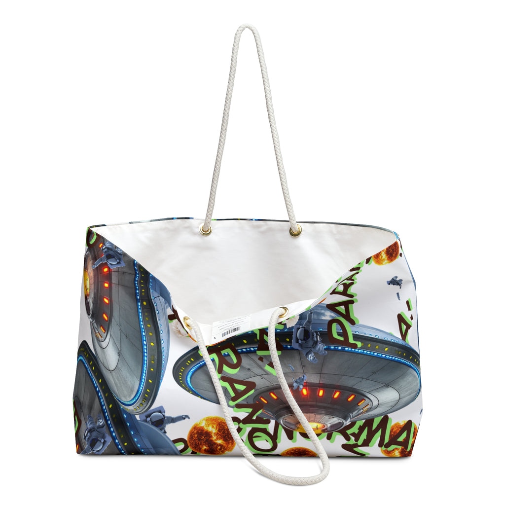 UFO Abduction Pattern Weekender Bag | UFOs Planets Paranormal Design