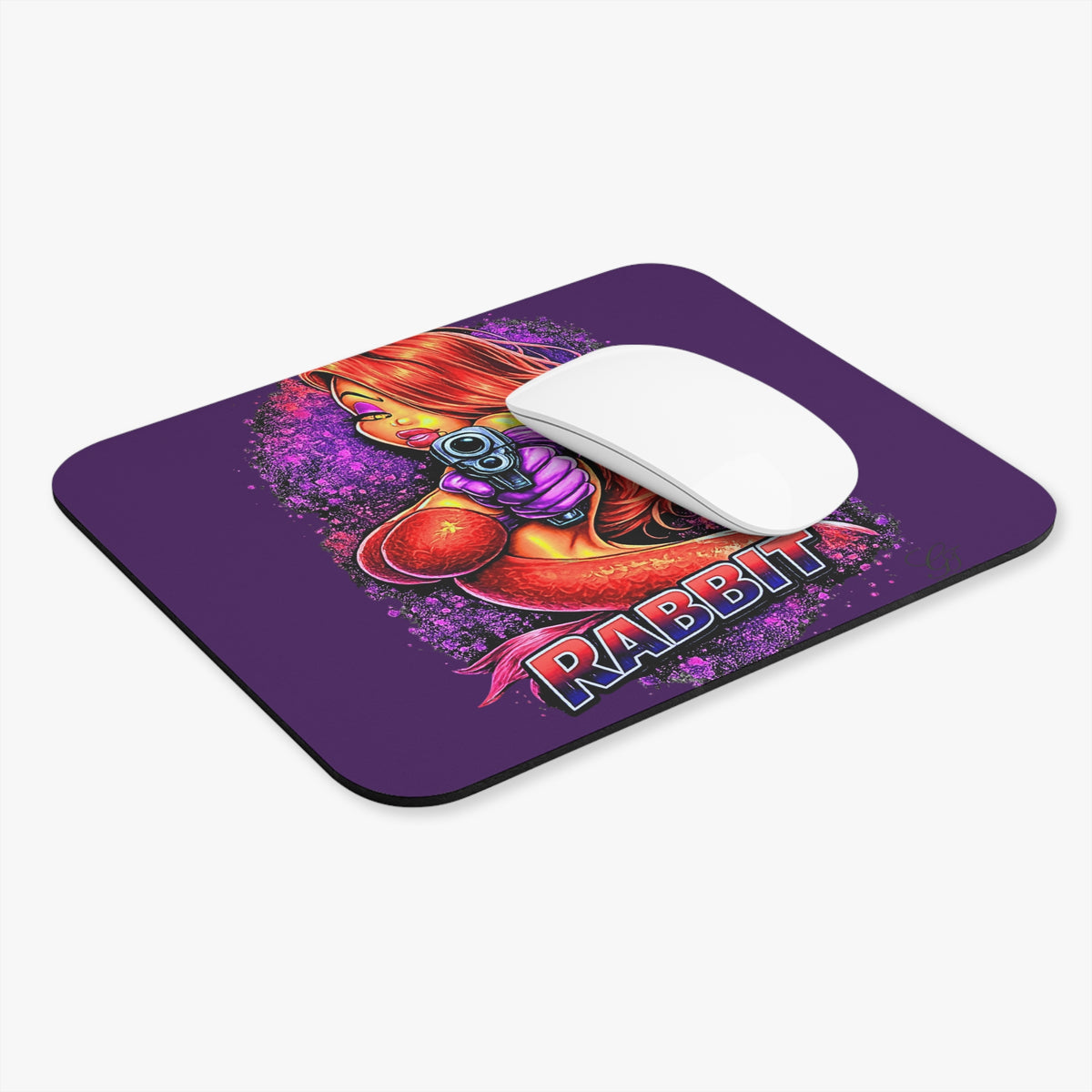 Pinup Vixen Rabbit Mouse Pad | Retro Femme Fatale Rabbit Graphic by GT Artland