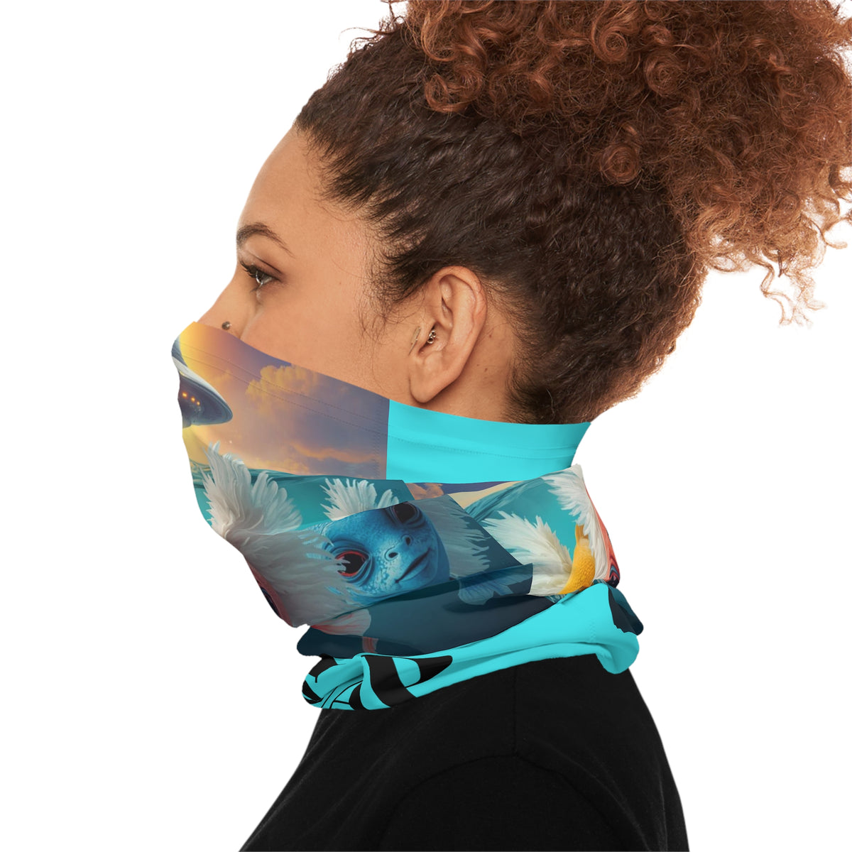 UFO or UAP Fish Aliens Neck Gaiter | Surreal Aquatic Sci-fi Designed Face Mask by GT Artland