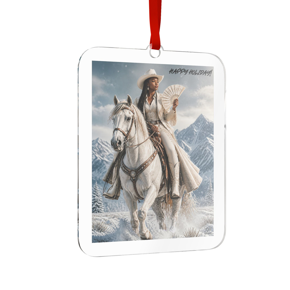 Cowgirl on Horse Winter Wonderland Custom Acrylic Ornament