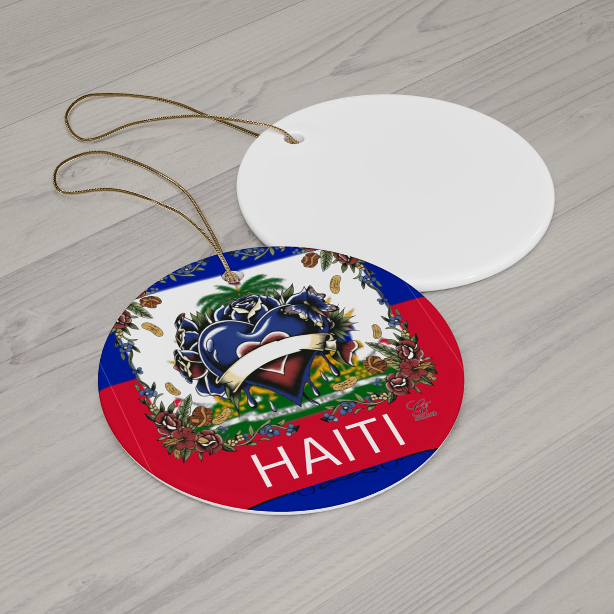 Haiti Ceramic Ornament — Heart Crest Holiday Keepsake by GT Artland