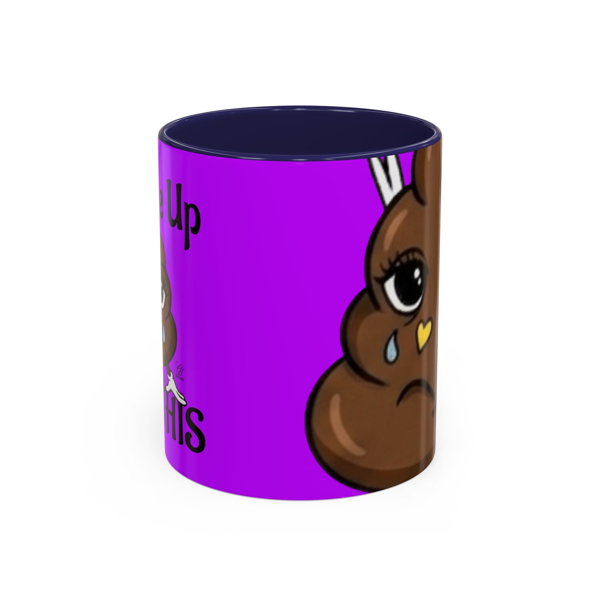 Sad Poop Emoji Accent Coffee Mug (11/15oz) — Funny Cute Kawaii Tearful Poop Design by GT Artland