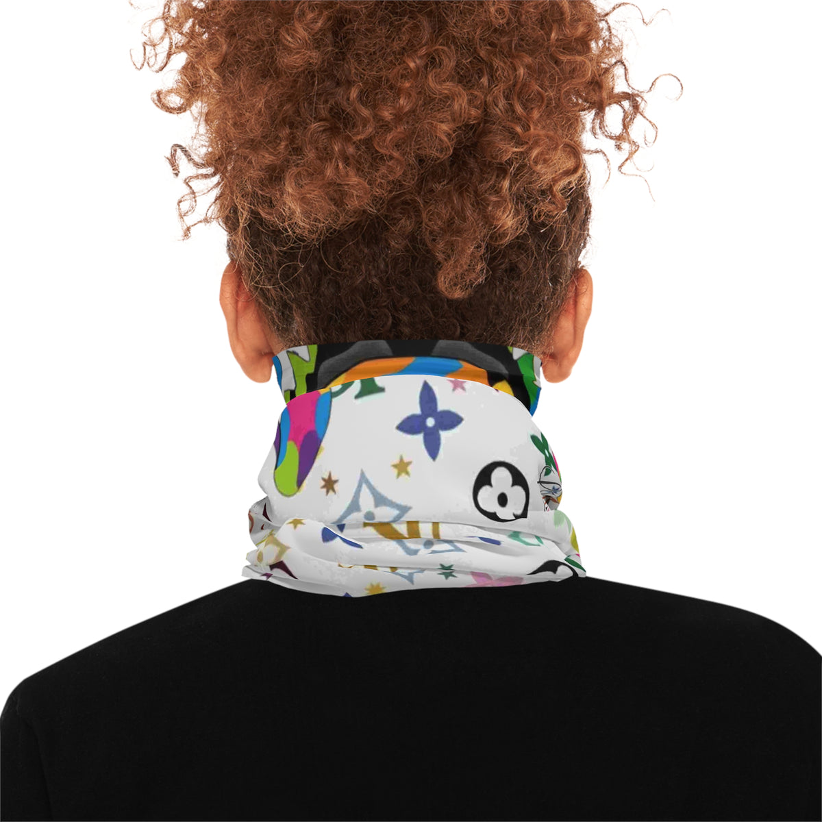 Multicolor Monogram Pattern Neck Gaiter | Rainbow Graphic Face Cover by GT Artland