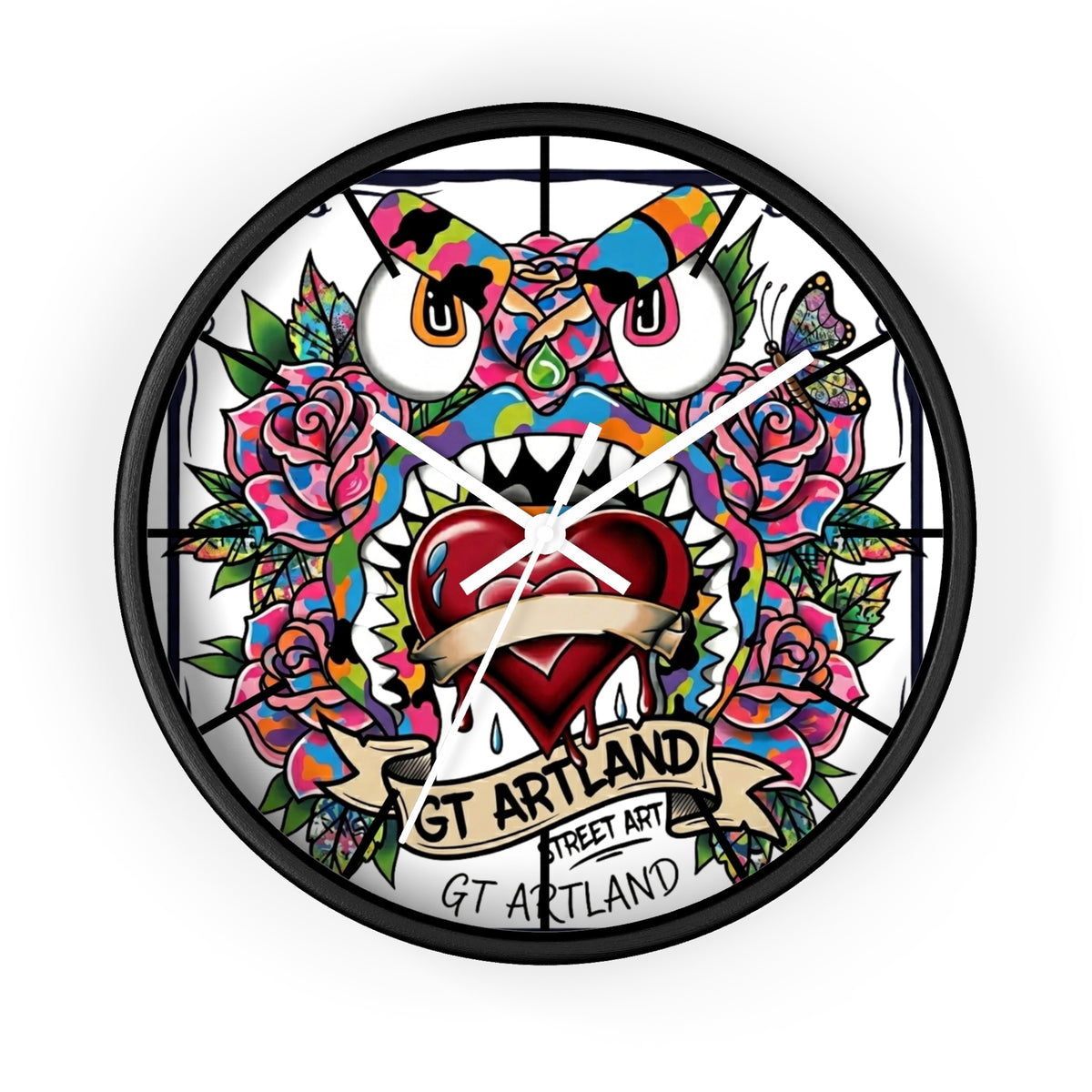 Colorful Tattoo Heart Monster Wall Clock by GT Artland