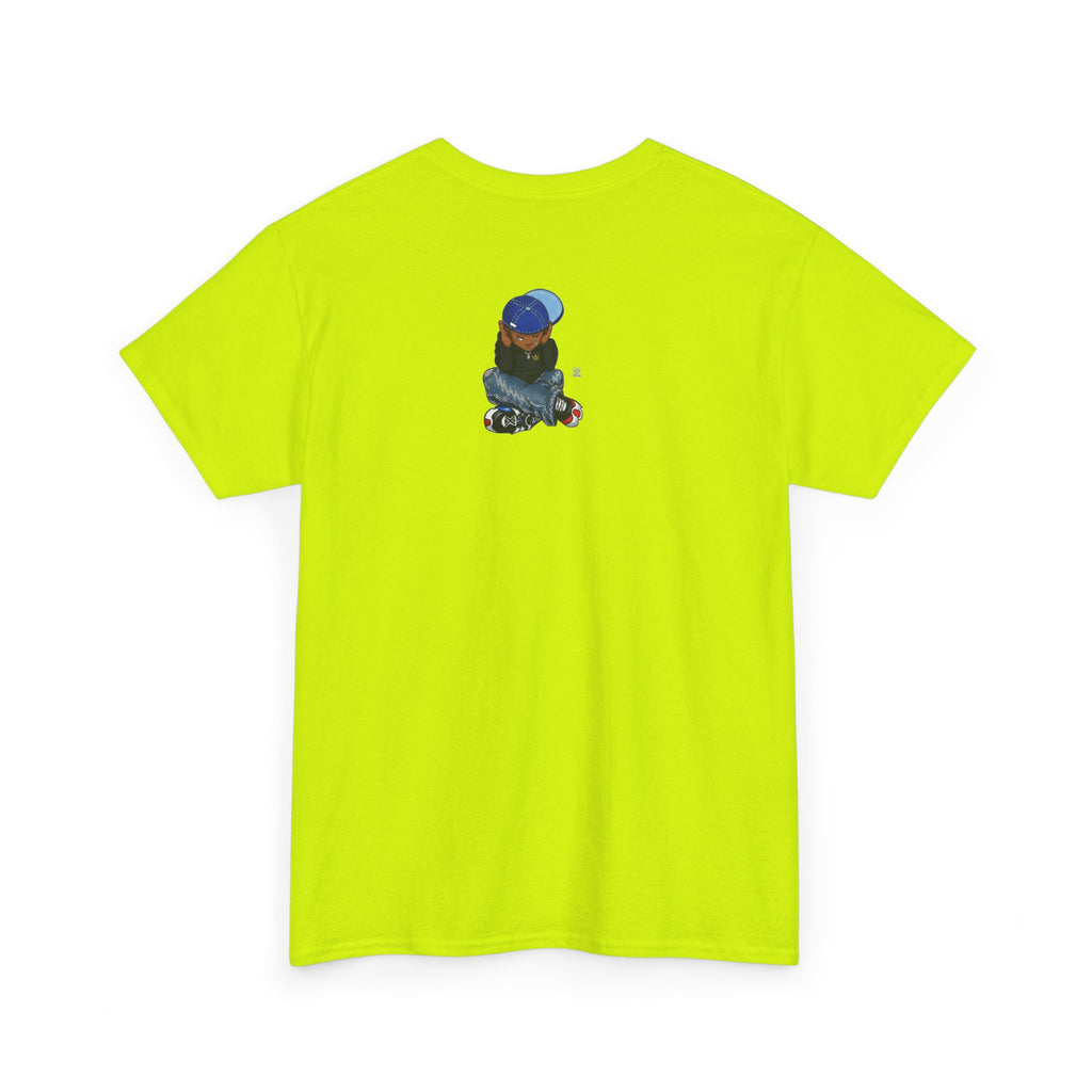 Ebony Sad Kid Illustration T-Shirt | Sitting Boy Graphic Tee b