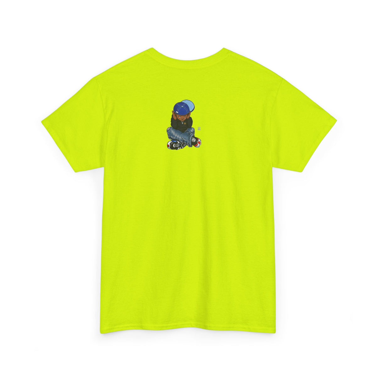 Ebony Sad Kid Illustration T-Shirt | Sitting Boy Graphic Tee b