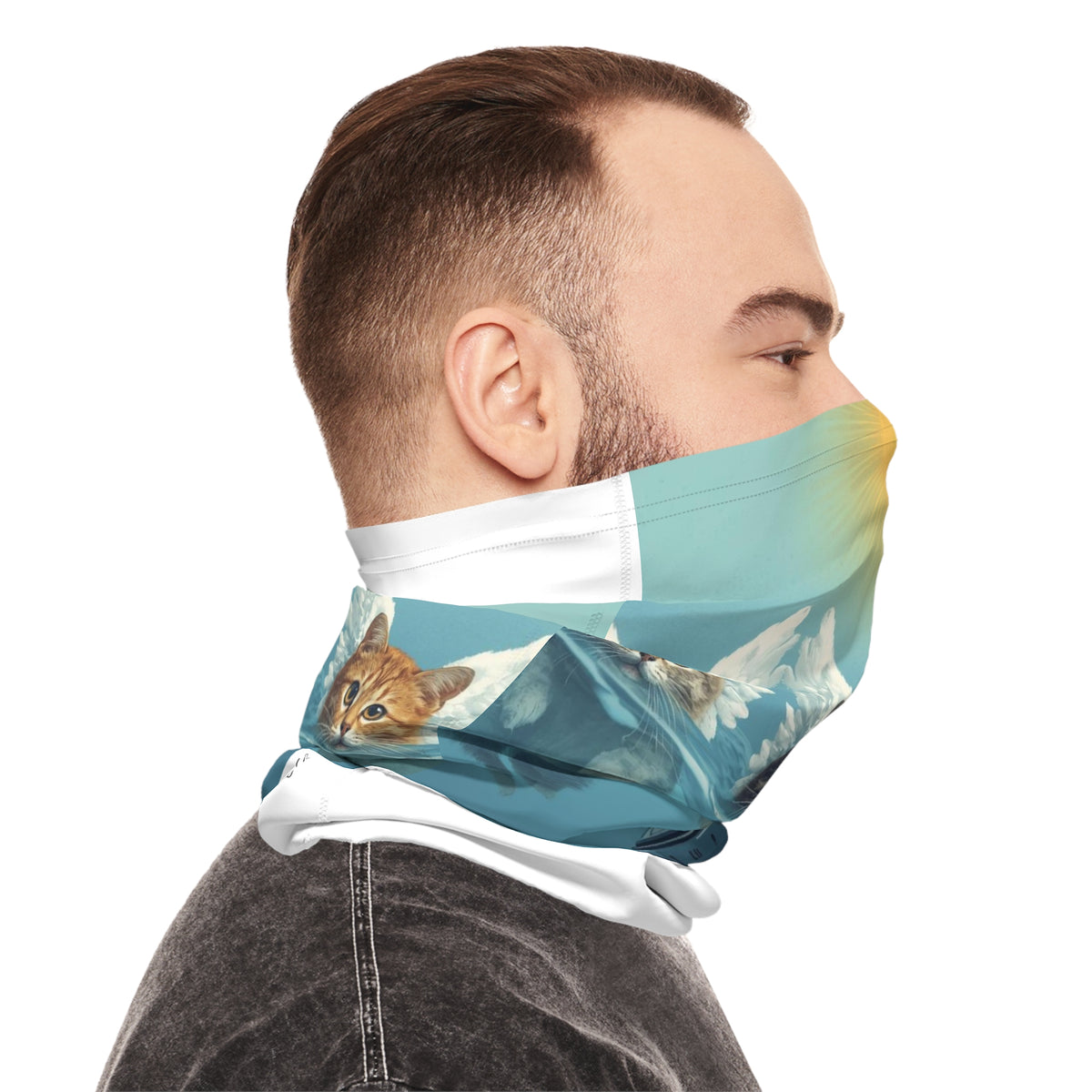 Three Cats with Wings UFO Neck Gaiter | Cat Alien Designed Face Mask by GT Artland