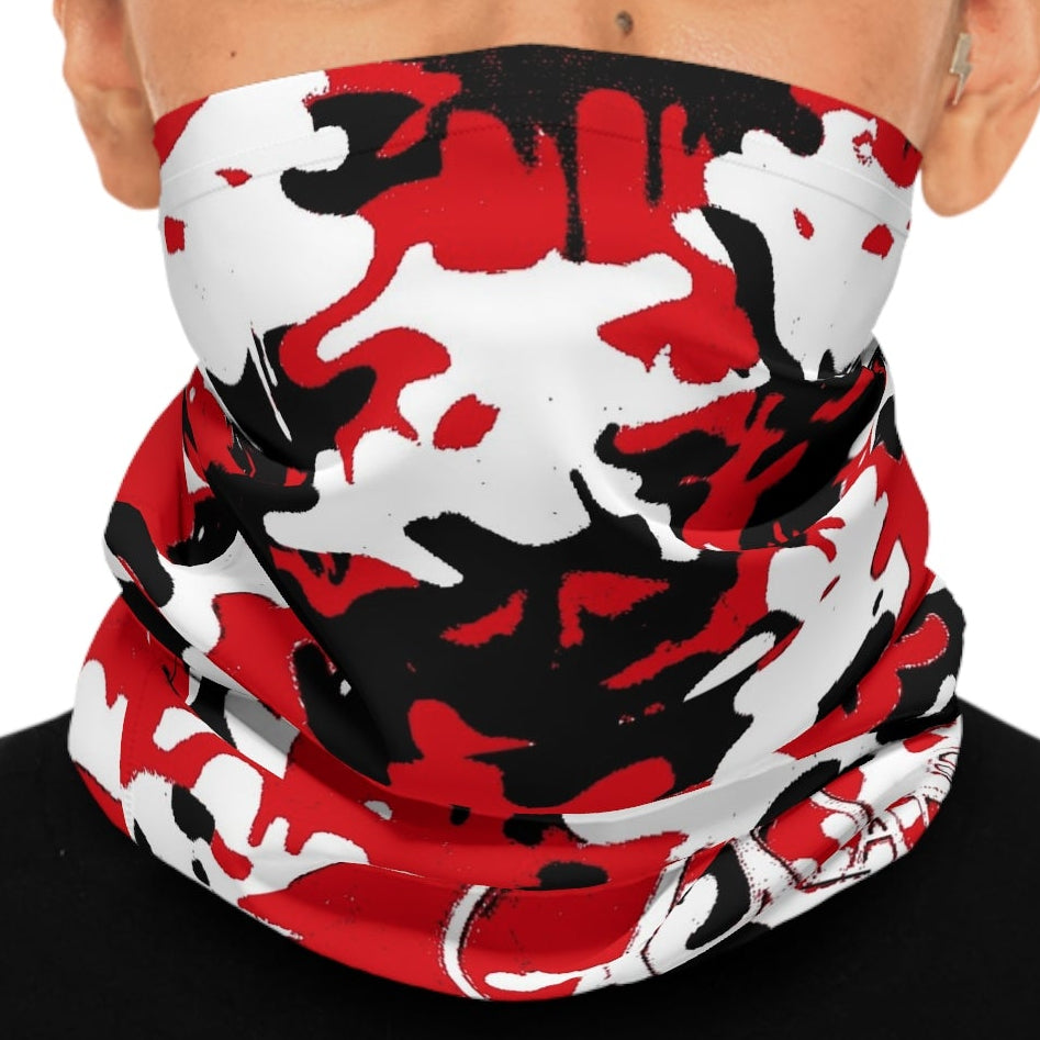 Red Black White Camo Militant Drip Neck Gaiter — Tactical Face Mask & Breathable Balaclava by GT Artland