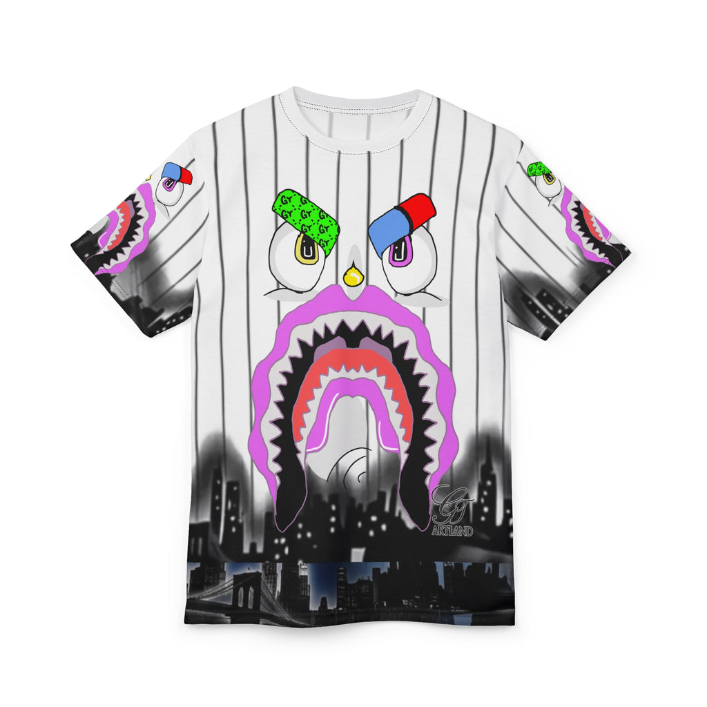 Shark Face Designer Graphic Tee | All-Over Print City Skyline Jersey Style by GT Artland