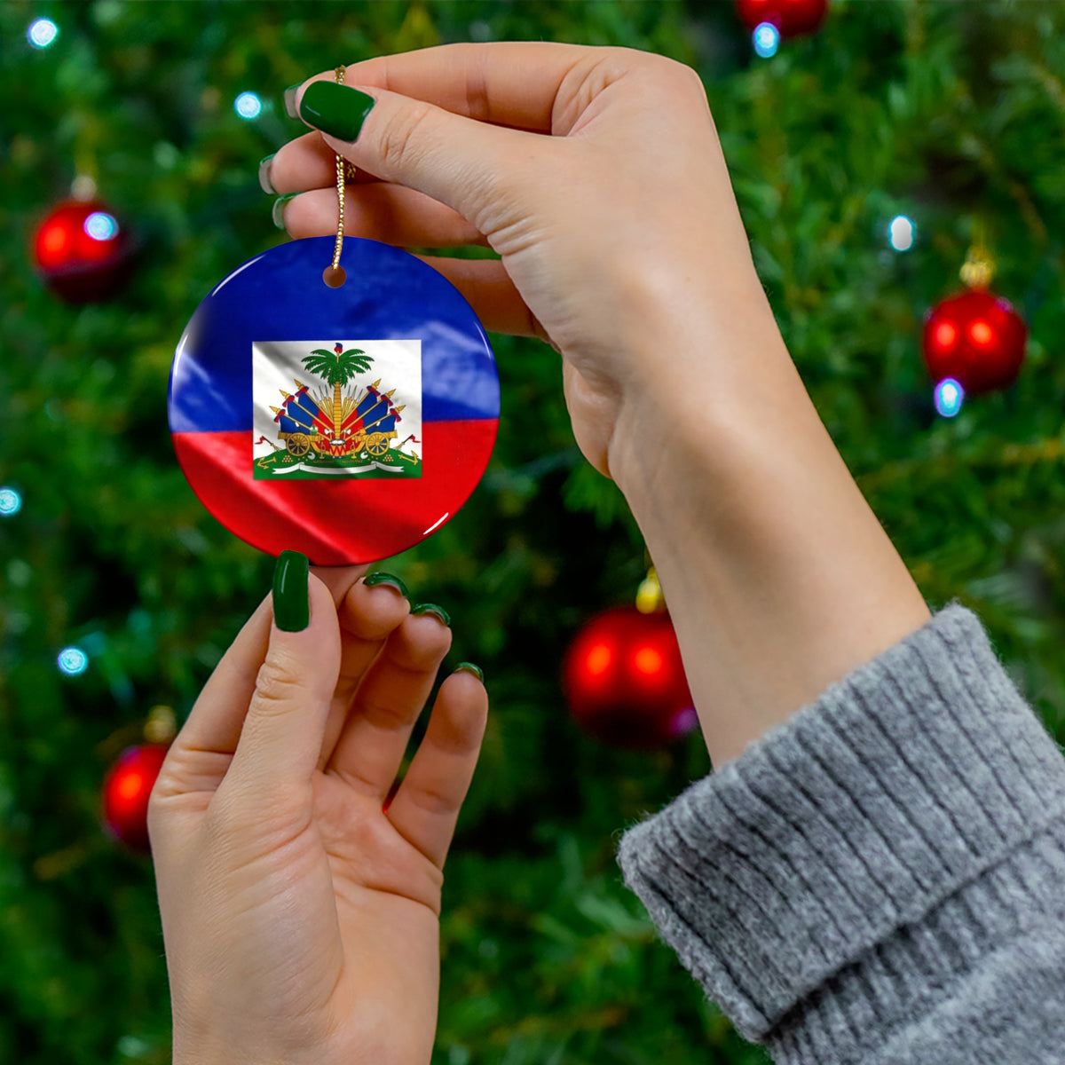 Haiti Flag Ceramic Ornament — Round Decorative Holiday Keepsake by Gt Artland