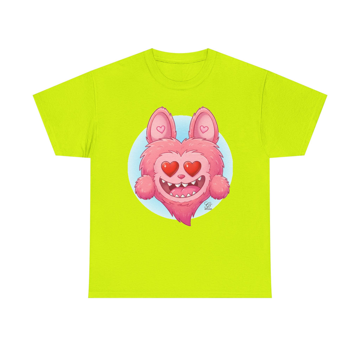 Pink Heart-Eyed Monster T-Shirt | Cute Fuzzy Creature by GT Artland